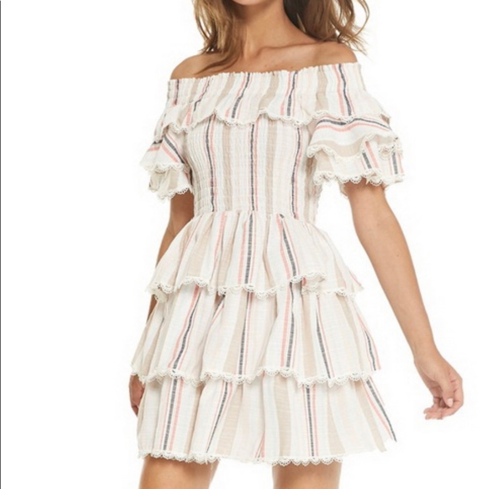 MISA stipe off shoulder dress